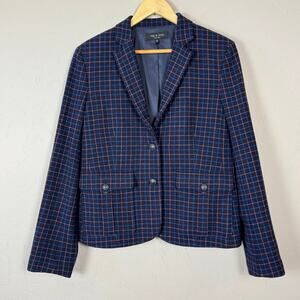 Rag & Bone Women's Wool Blend Blazer Jacket Blue Pink Size 10 Plaid Academia